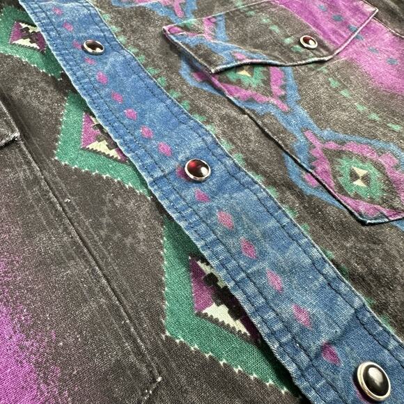 Vintage Wrangler Shirt Men’s Large Aztec Western Snap Brushpopper Rodeo Cowboy - Picture 10 of 16